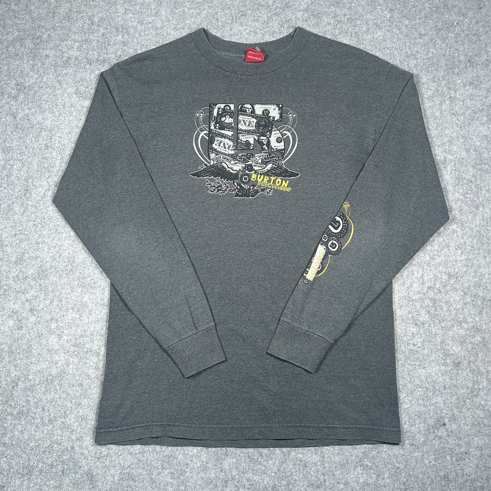 Vintage Burton Snowboards Shirt Mens Size Medium Grey Y2K Graphic Long‎ Sleeve